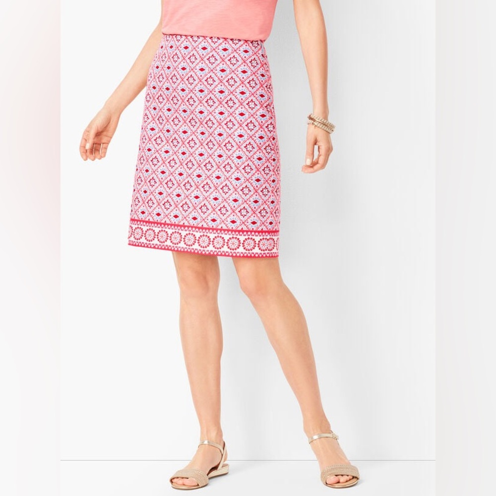 Talbots Red Hex Symbols Side Zip Lined Cotton Blend Knee Length Skirt 6P